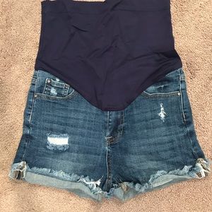 Pinkblush distressed maternity shorts